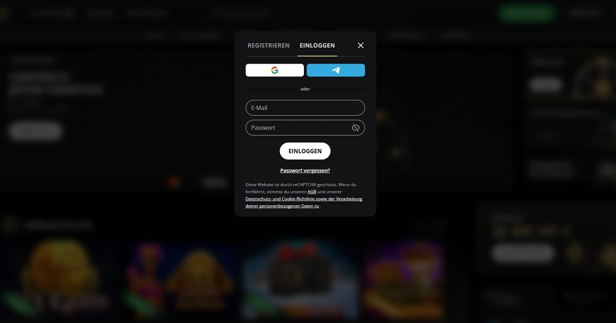 Aktuelle Registrierungs- oder Login-Oberfläche von LEX Casino
