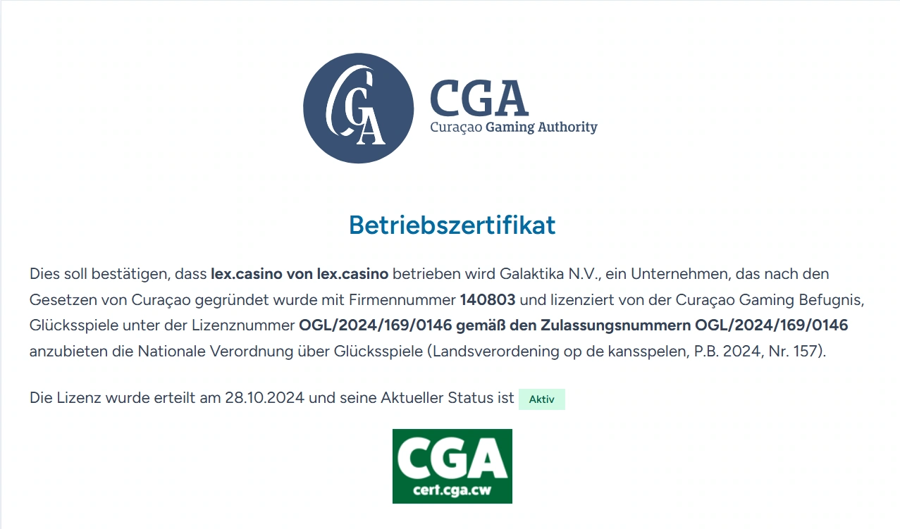 Curaçao Gaming Authority Lizenzregister zur Prüfung der LEX Casino Lizenz